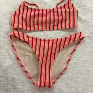Triangl Swimwear Red and Pink Striped Bikini